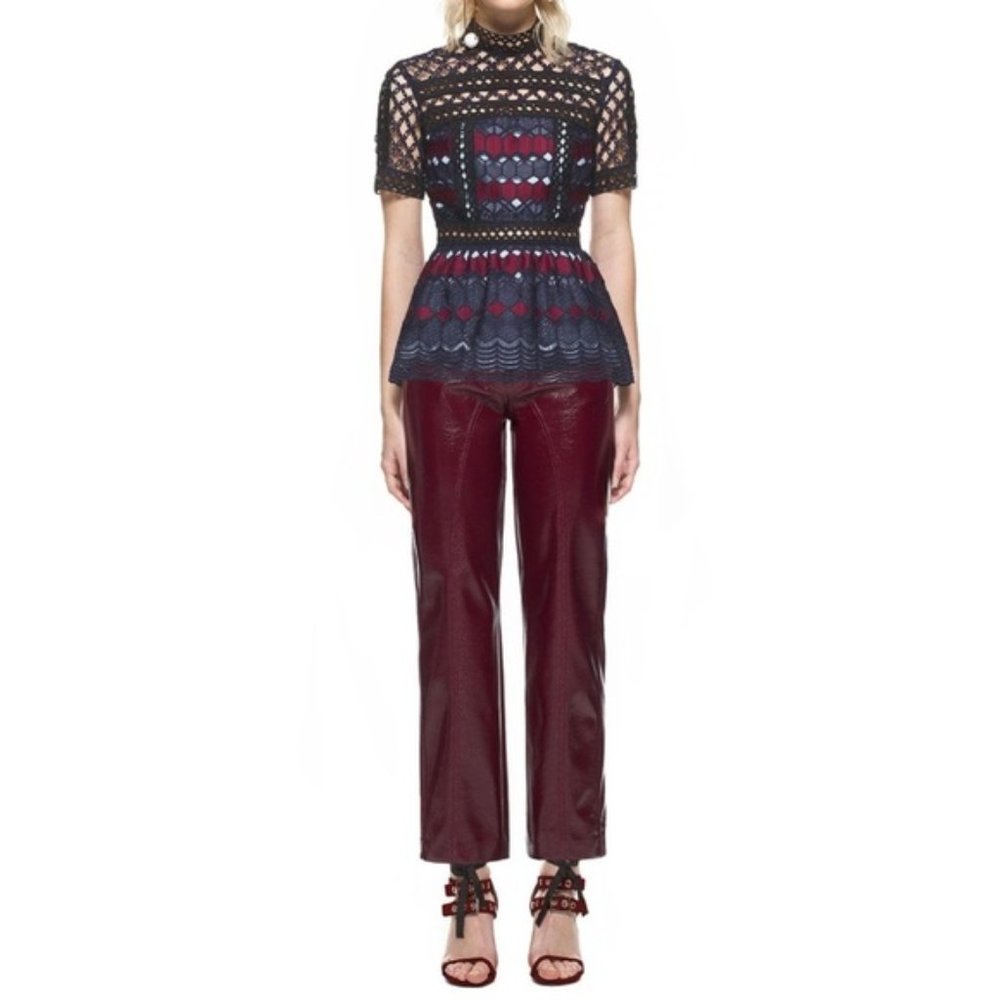 Self Portrait Hexagon Lace Peplum Top-  US 8